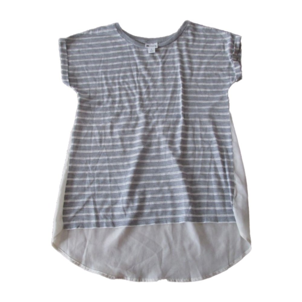 Stylus Pullover Blouse Womens Small Gray White Striped Short Sleeve Shirt Top